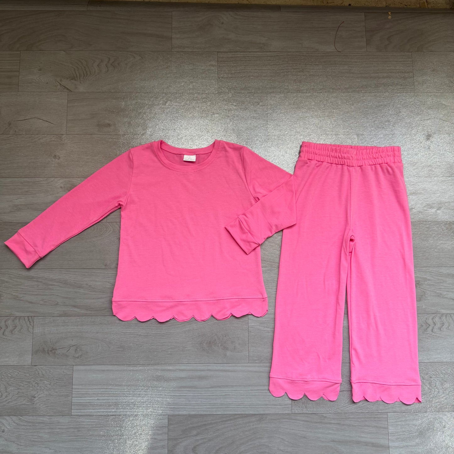 Baby Girls Pink Long Sleeve Top Pants Scallop Pajamas Clothes Sets