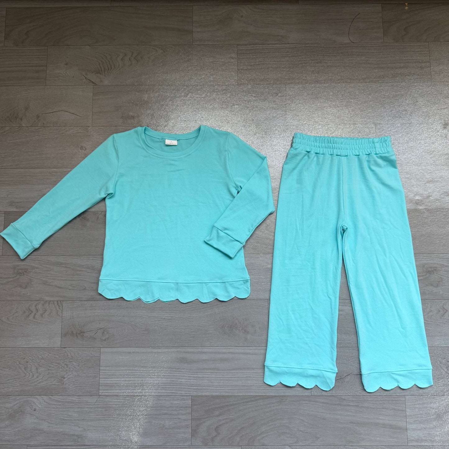 Baby Girls Blue Long Sleeve Top Pants Scallop Pajamas Clothes Sets