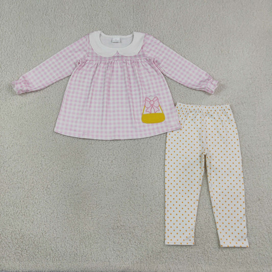 Sibling Baby Girls Embroidery Bow Candy Thanksgivings Clothes Set Pant Rompers