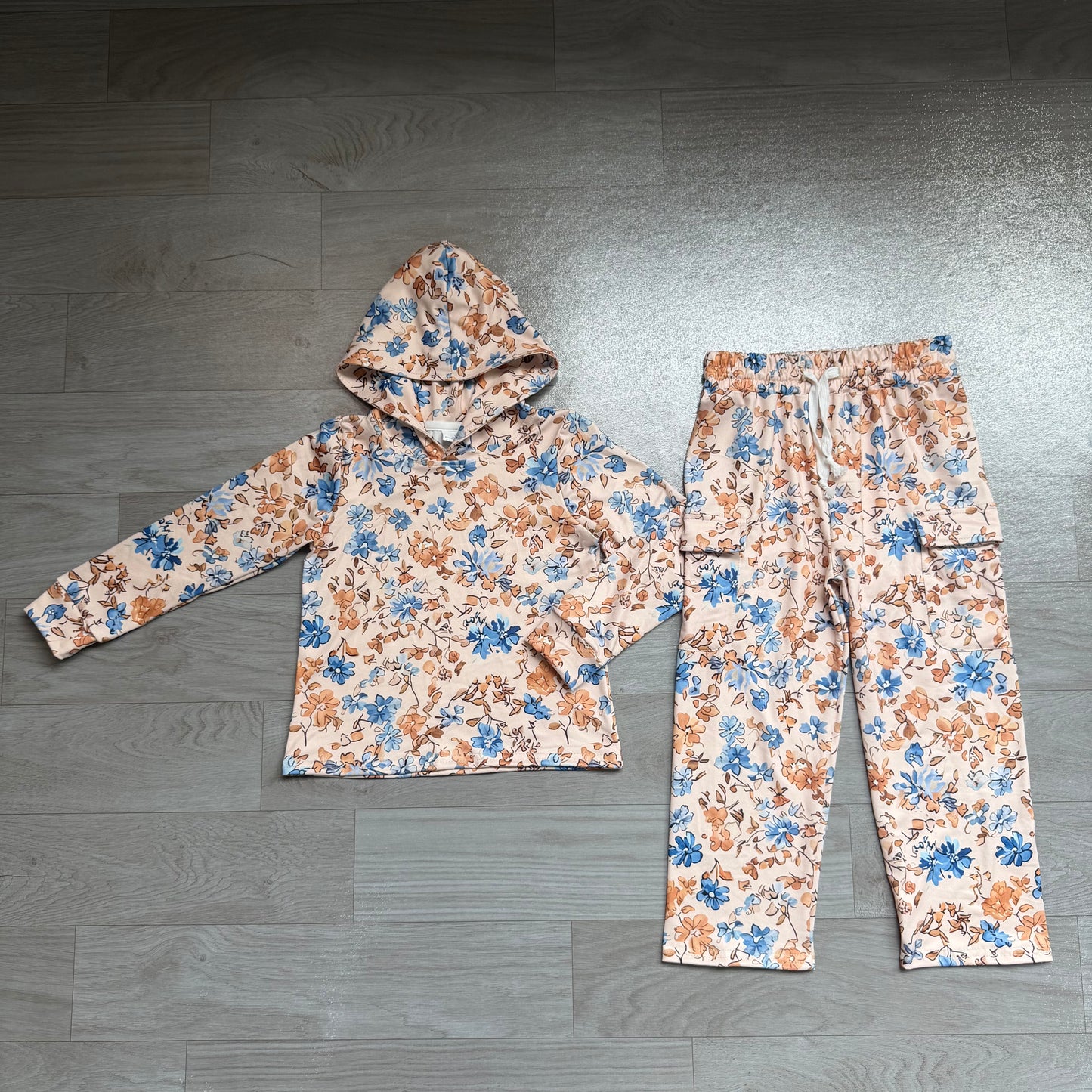 Baby Girls Colorful Flowers Hoodies Pockets Straight Pant Fall Clothes Sets