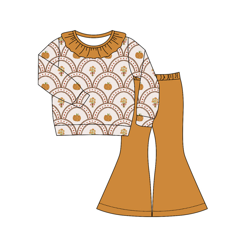 Baby Girls Flowers Pumpkins Top Bell Bottom Pant Fall Clothes Sets Preorder