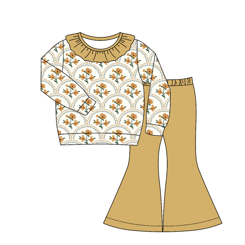 Baby Girls Flowers Checked Top Bell Bottom Pant Clothes Sets Preorder