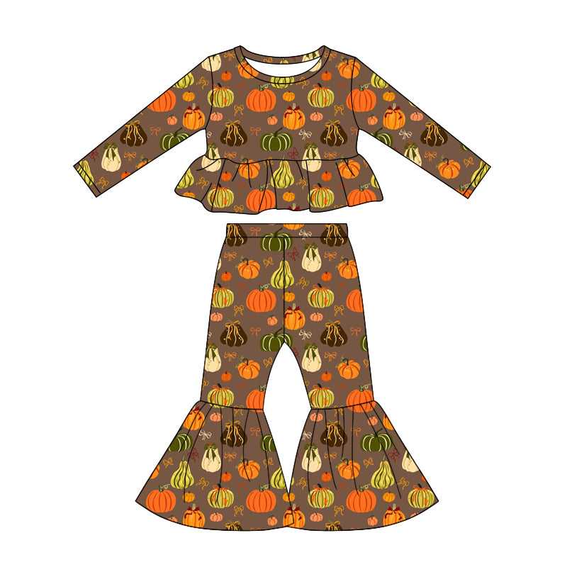 Baby Girls Bows Pumpkins Top Bell Bottom Pant Fall Clothes Sets Preorder
