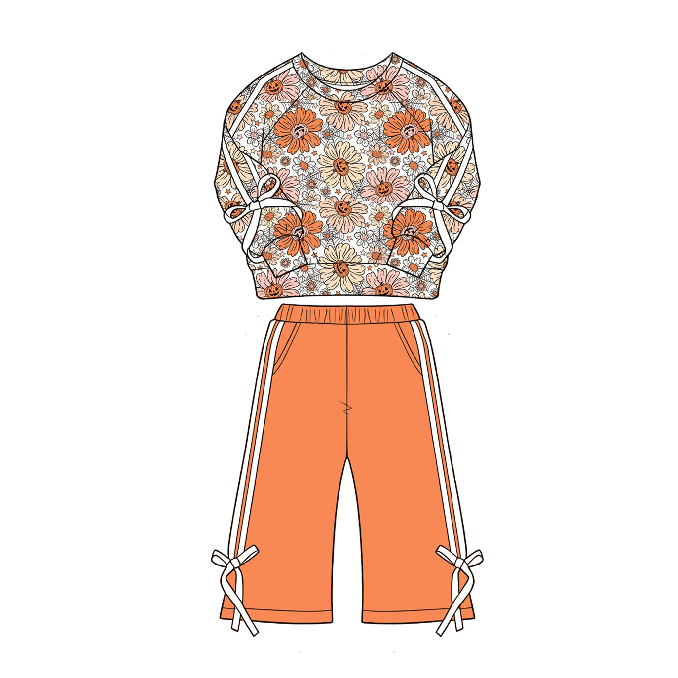 Baby Girls Ghost Smile Flowers Top Pockets Flare Pant Halloween Clothes Sets Preorder