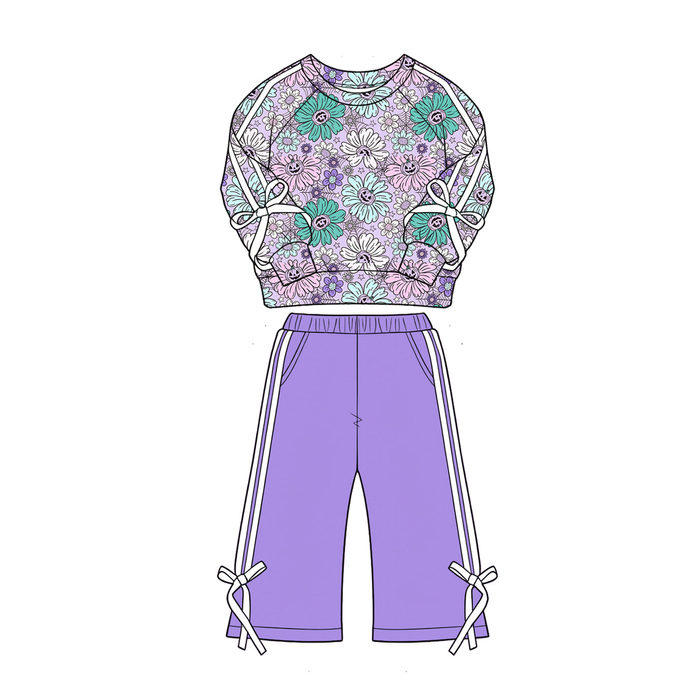 Baby Girls Ghost Smile Flowers Top Pockets Flare Pant Halloween Clothes Sets Preorder