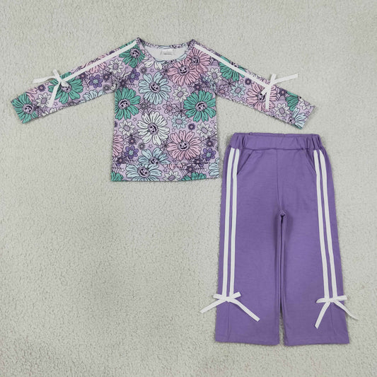 Baby Girls Ghost Pumpkins Flowers Top Pockets Bows Pant Halloween Clothes Sets
