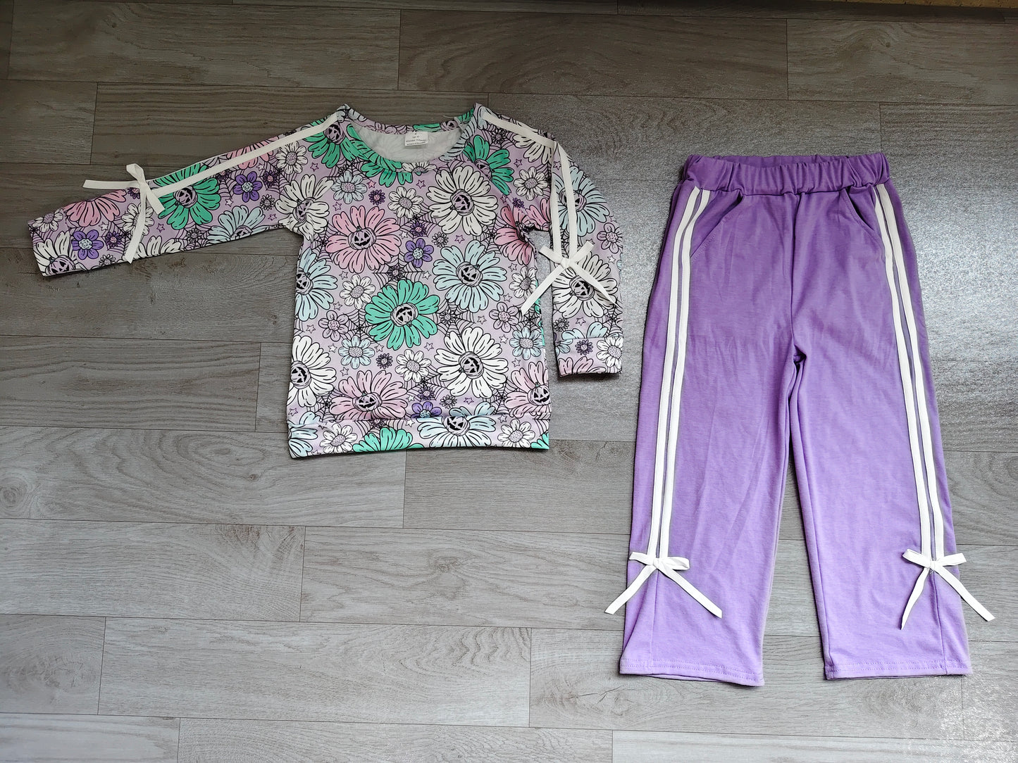 Baby Girls Ghost Pumpkins Flowers Top Pockets Bows Pant Halloween Clothes Sets