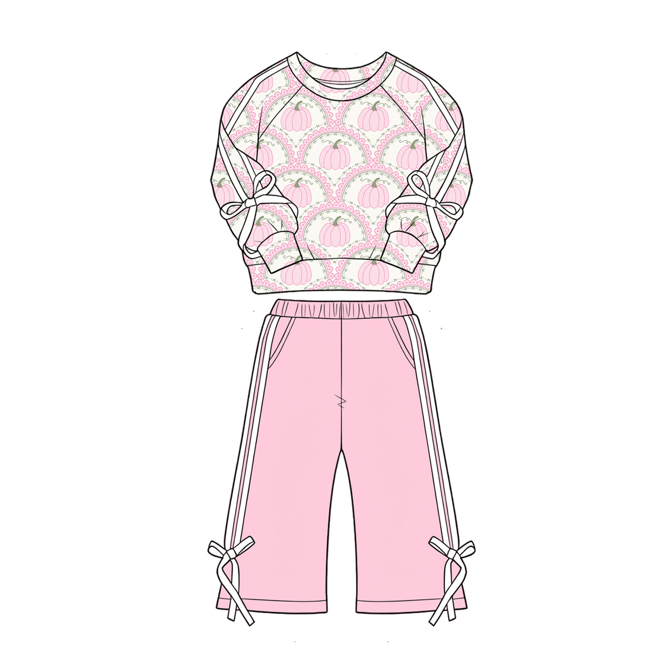 Baby Girls Pink Pumpkins Flowers Top Pockets Flare Pant Fall Clothes Sets Preorder