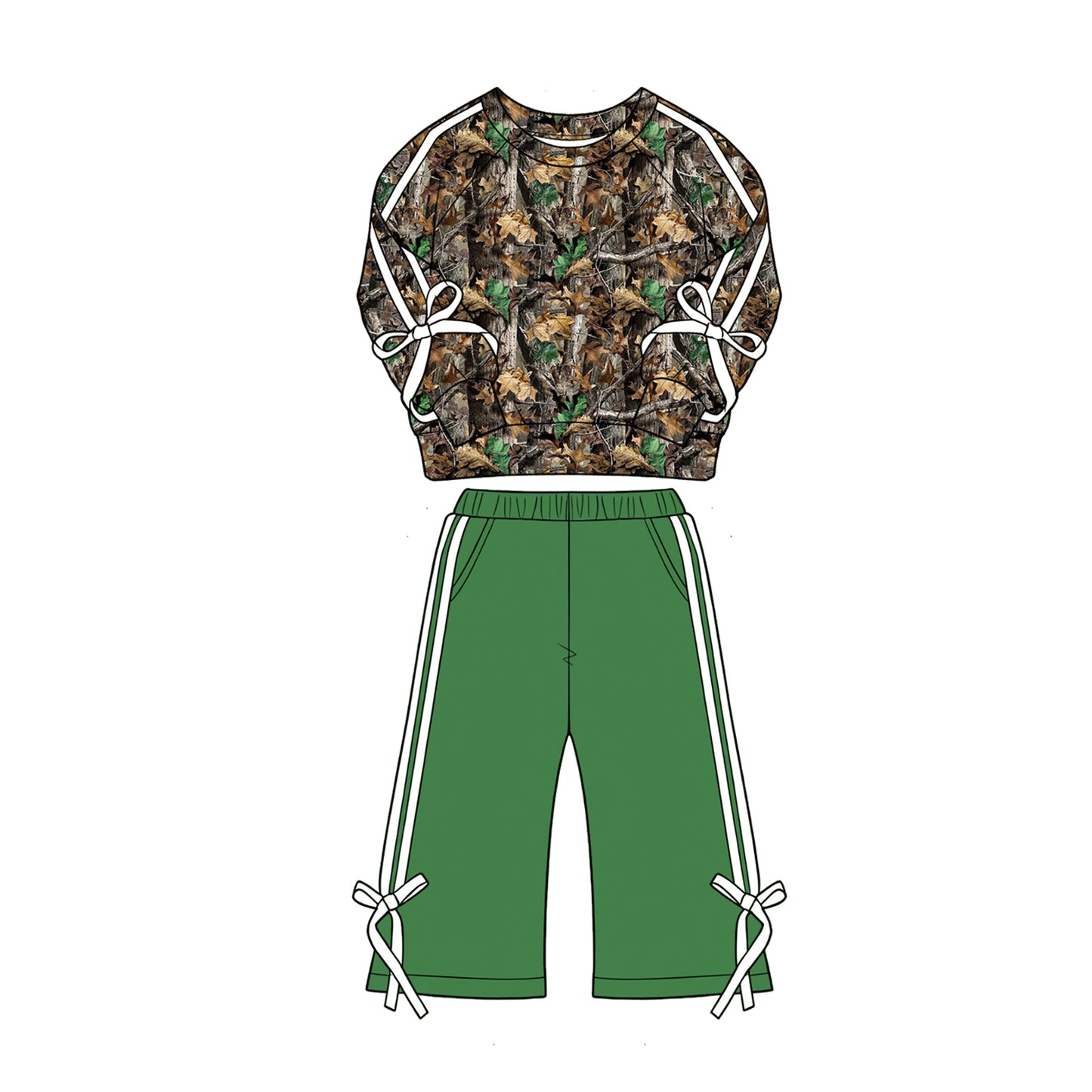 Baby Girls Leaves Camo Shirt Top Pockets Flare Pant Fall Clothes Sets Preorder