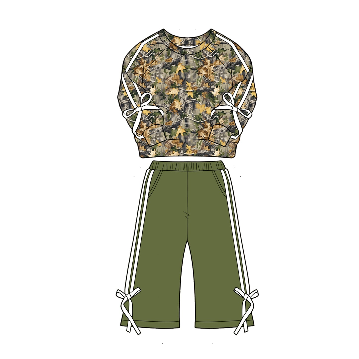Baby Girls Leaves Camo Shirt Top Pockets Flare Pant Fall Clothes Sets Preorder