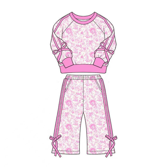 Baby Girls Pink Flowers Top Pockets Flare Pant Fall Clothes Sets Preorder