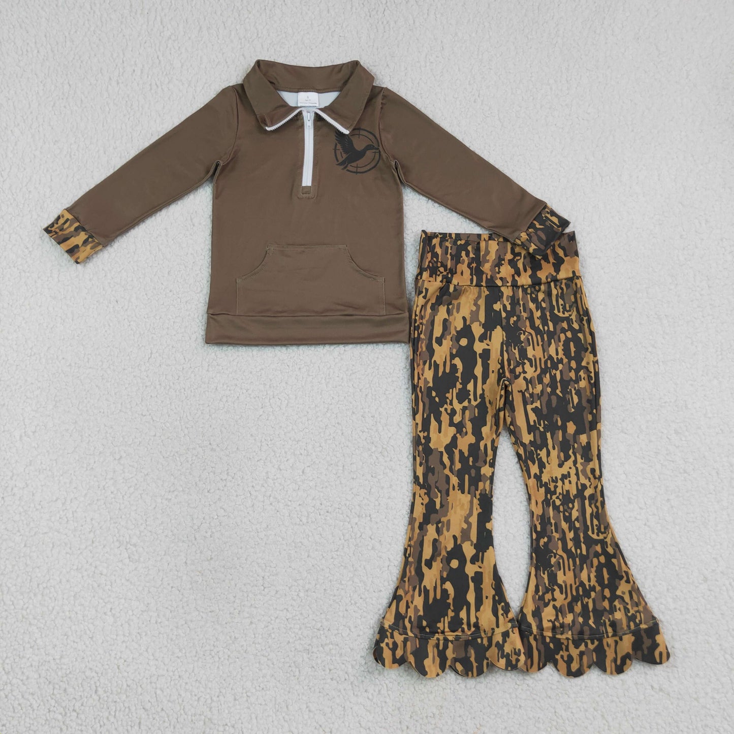 Baby Girls Ducks Pocket Zip Pullovers Scallop Pants Hunting Clothes Sets