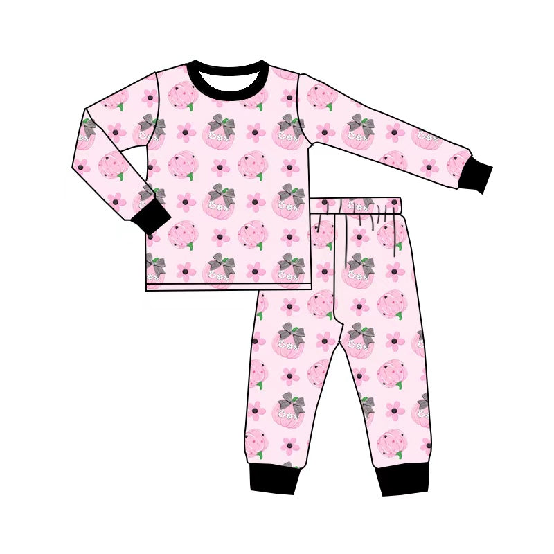 Baby Girls Bows Pumpkins Flowers Top Pant Fall Pajamas Sets Preorder
