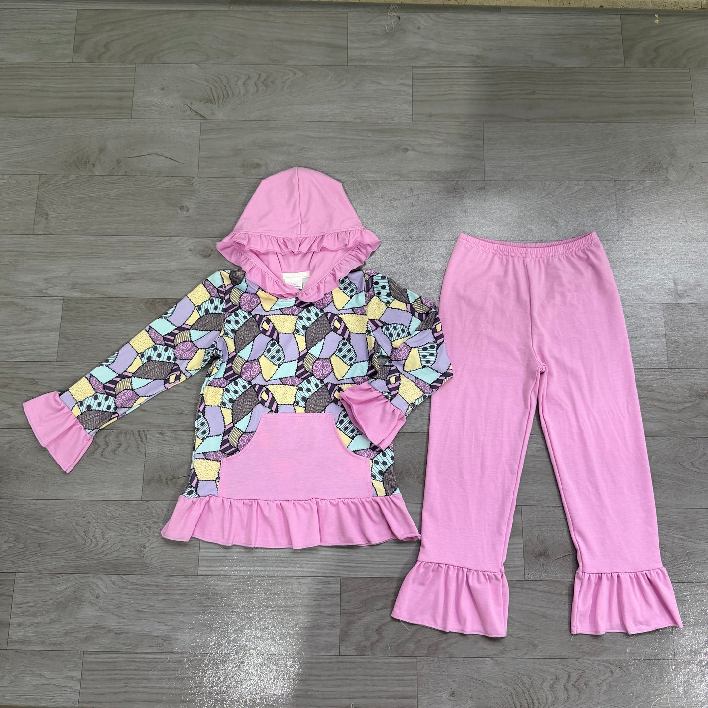 Baby Girls Halloween Magic Patchwork Pocket Hoodies Ruffle Pant Cloths Sets