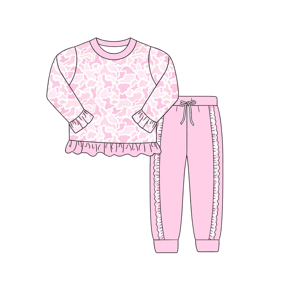 Baby Girls Light Pink Camo Shirt Top Ruffle Jogger Clothes Sets Preorder