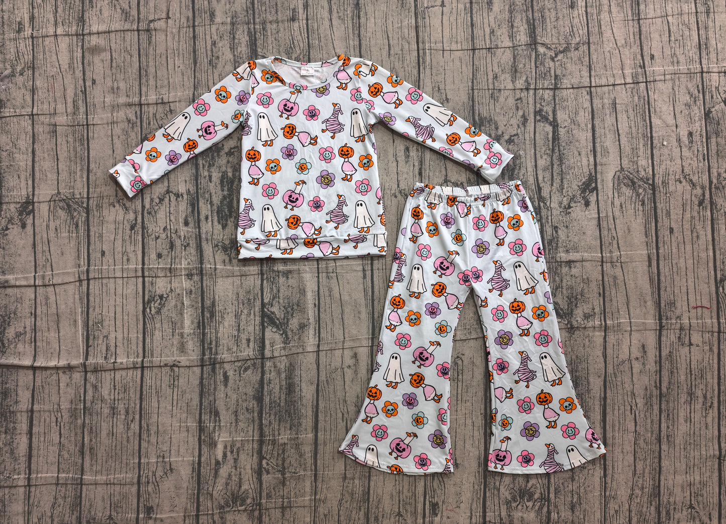 Baby Girls Flowers Ghosts Top Flare Pant Halloween Clothes Sets