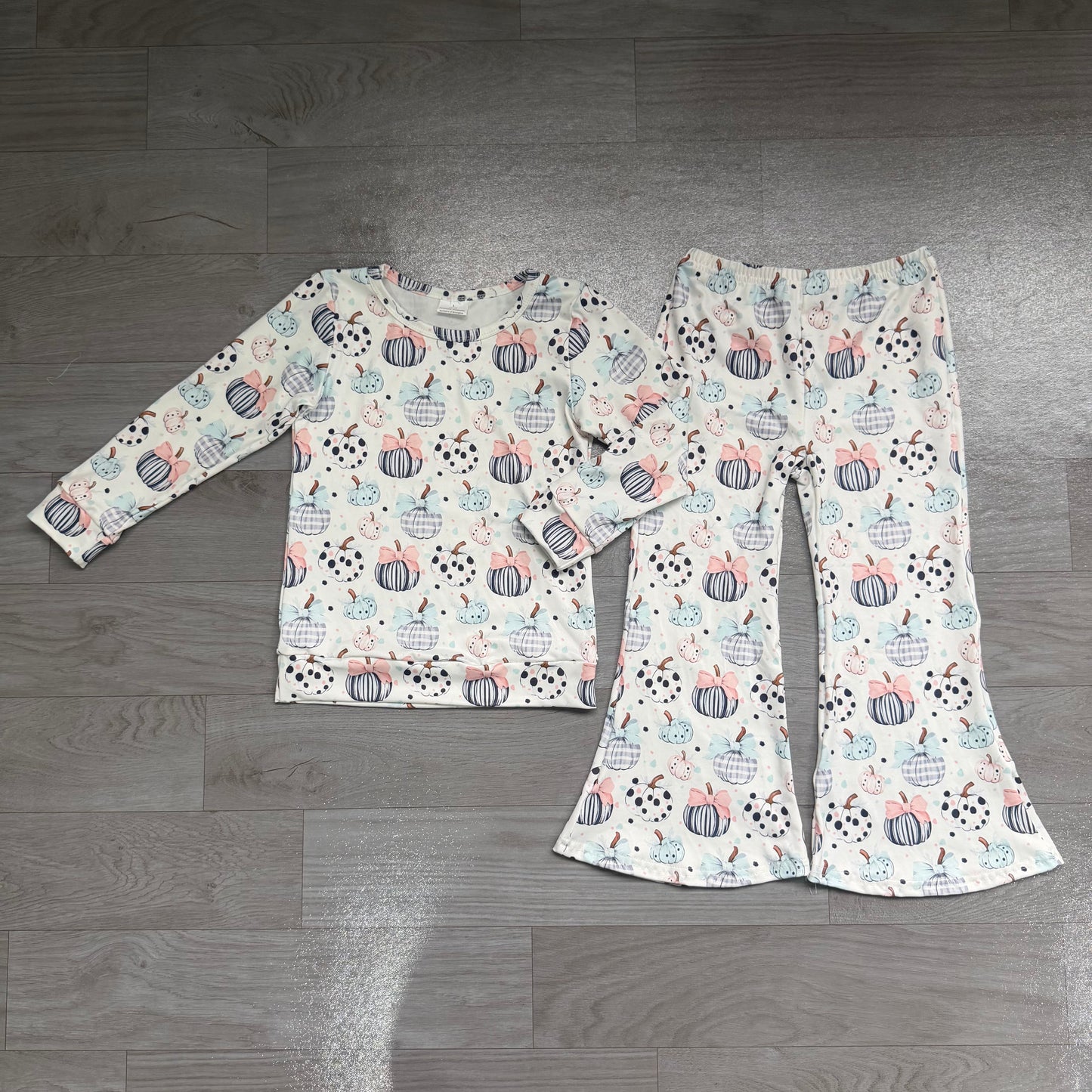 Baby Girls Bows Pumpkins Shirt Top Flare Pant Fall Clothes Sets
