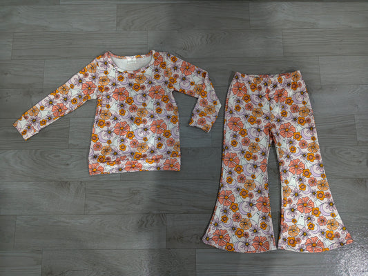 Baby Girls Ghost Flowers Shirt Top Flare Pant Halloween Clothes Sets