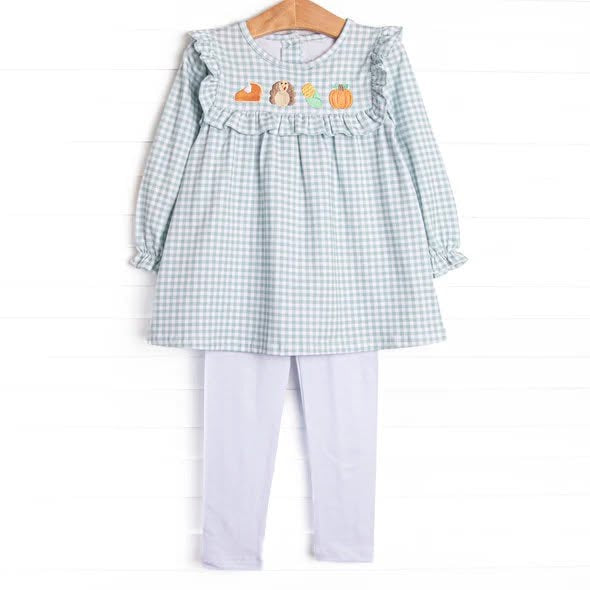 Preorder moq 5 Baby Girls Turkey Pumpkins Tunic Legging Pant Thanksgiving Clothes Sets