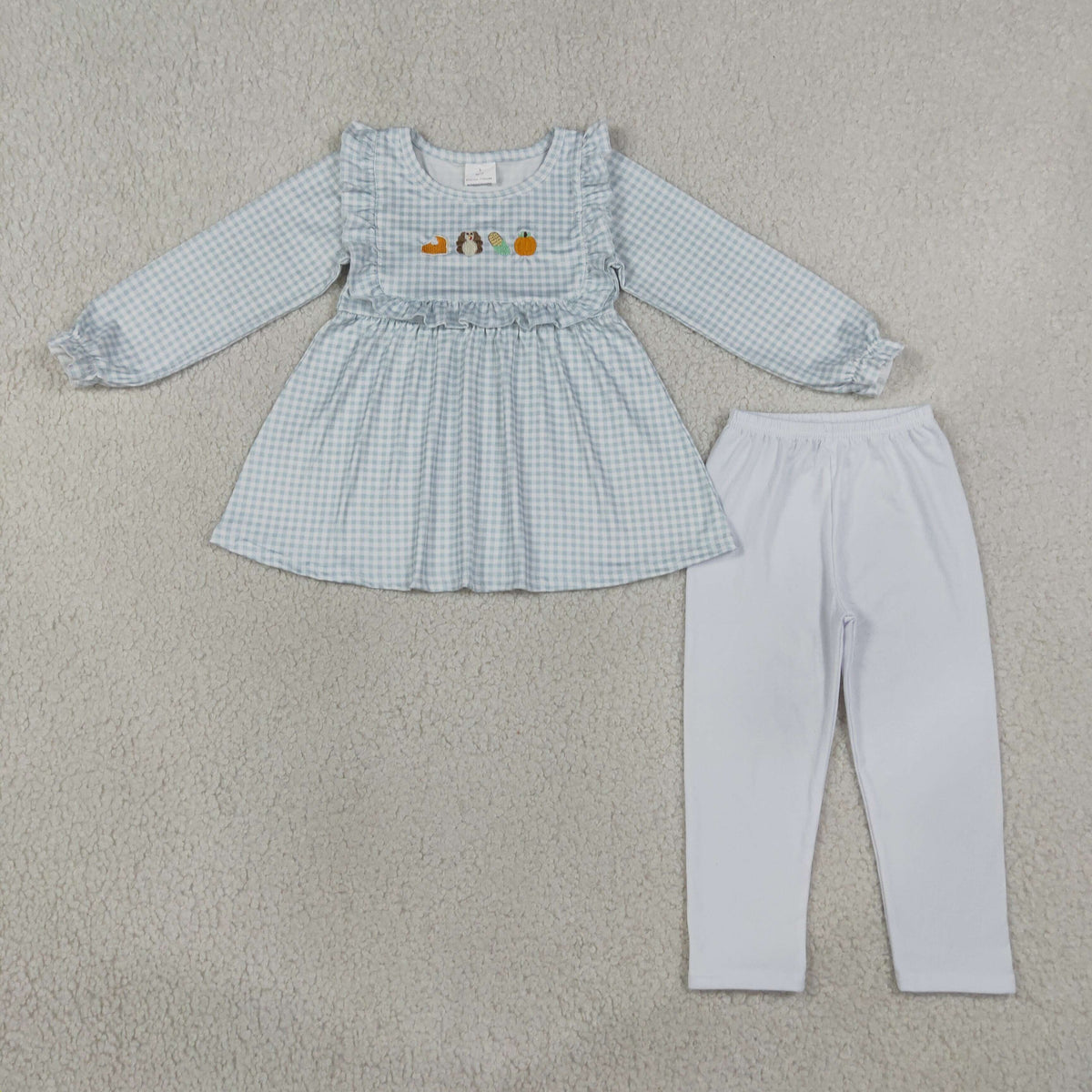 Embroidery Turkey Pumpkins Baby Girls Tunic Leggings Thanksgivings Set