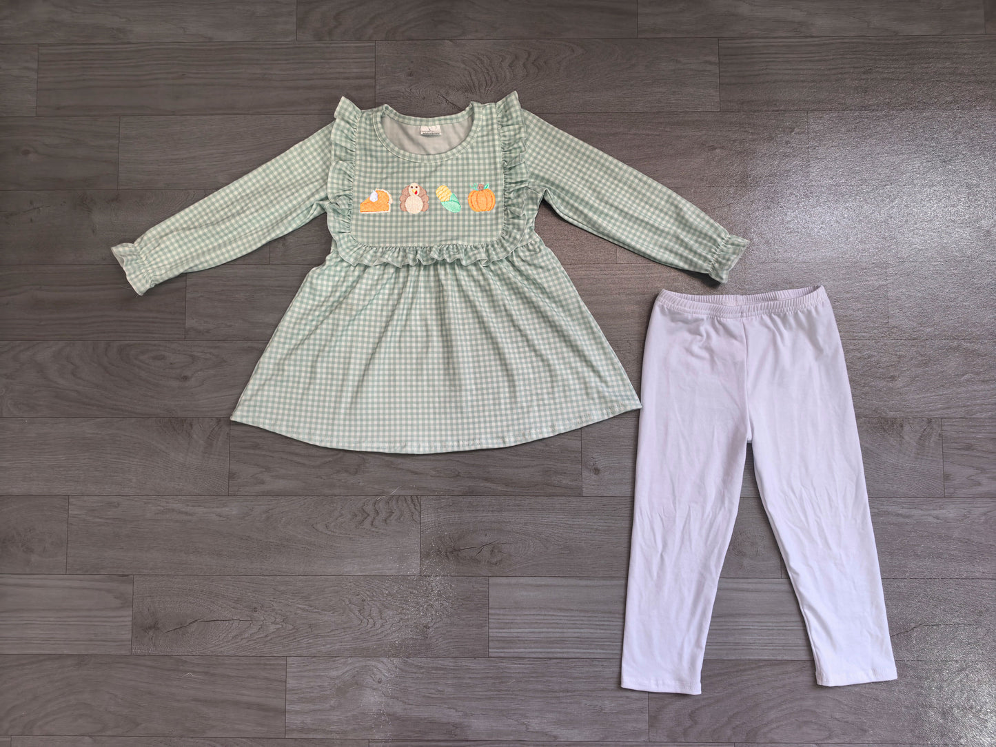 Baby Girls Embroidery Turkey Pumpkins Tunic Legging Pant Thanksgiving Clothes Sets Preorder