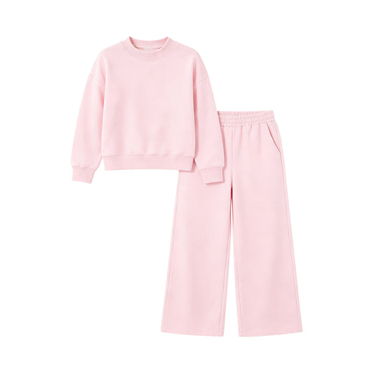 Preorder moq 5 Baby Girls Light Pink Top Pockets Flare Pant Fall Pajamas Clothes Sets