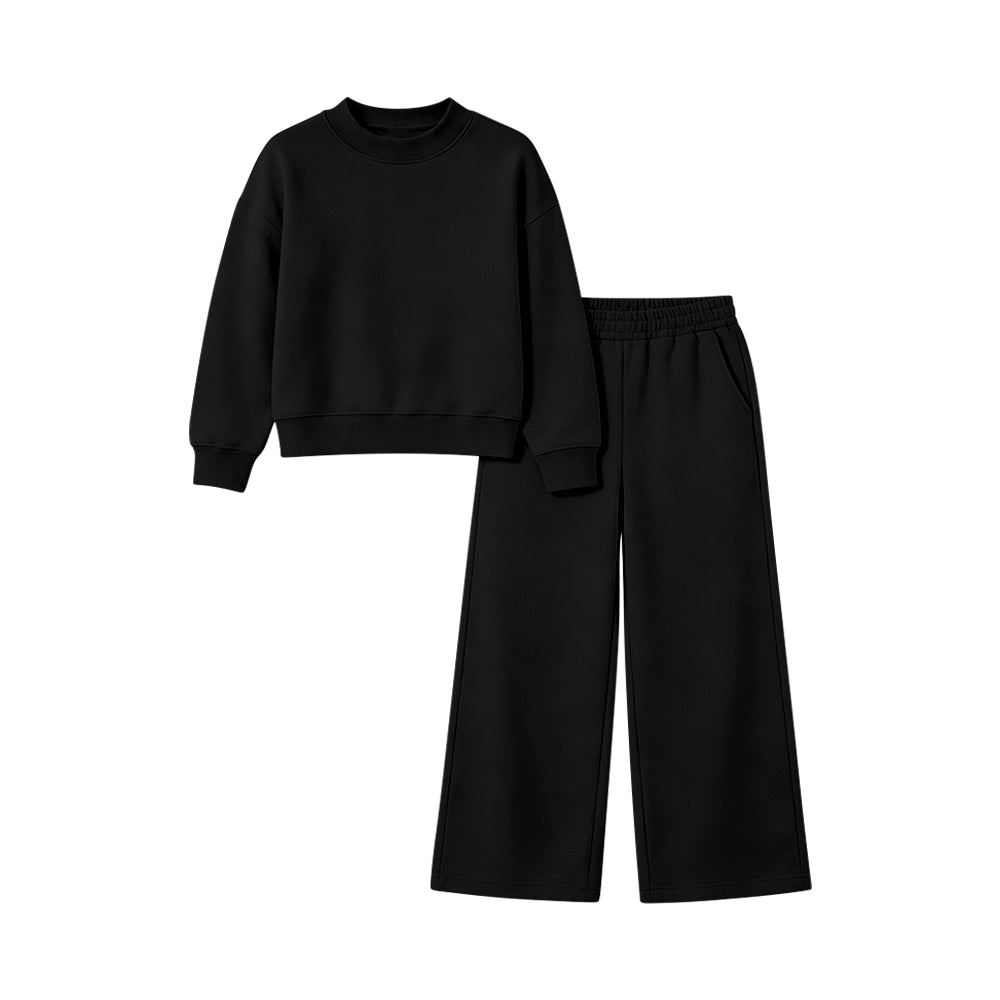 Preorder moq 5 Baby Girls Black Top Pockets Flare Pant Fall Pajamas Clothes Sets