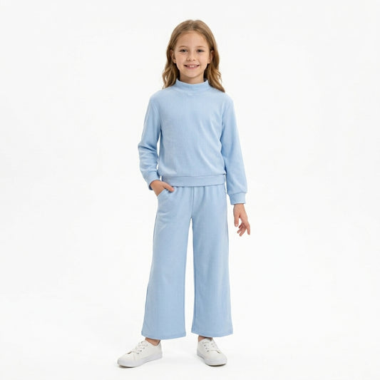 Baby Girls Light Blue Choker Shirt Top Pockets Flare Pant Clothes Set