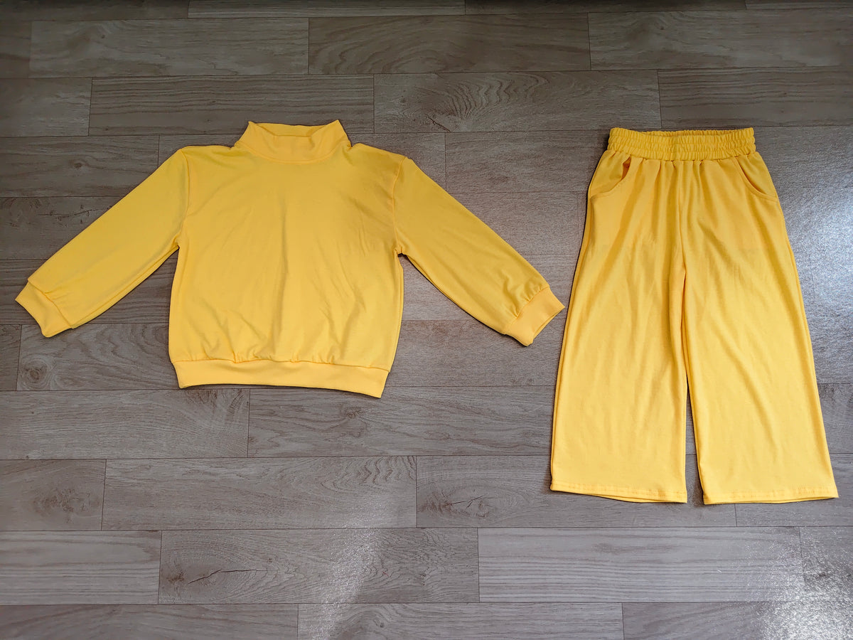 Baby Girls Yellow Long Sleeve Shirt Top Pockets Flare Pant Clothes Set