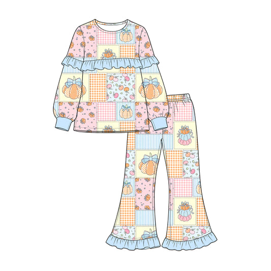 Baby Girls Flowers Pumpkins Top Flare Pant Fall Clothes Sets Preorder