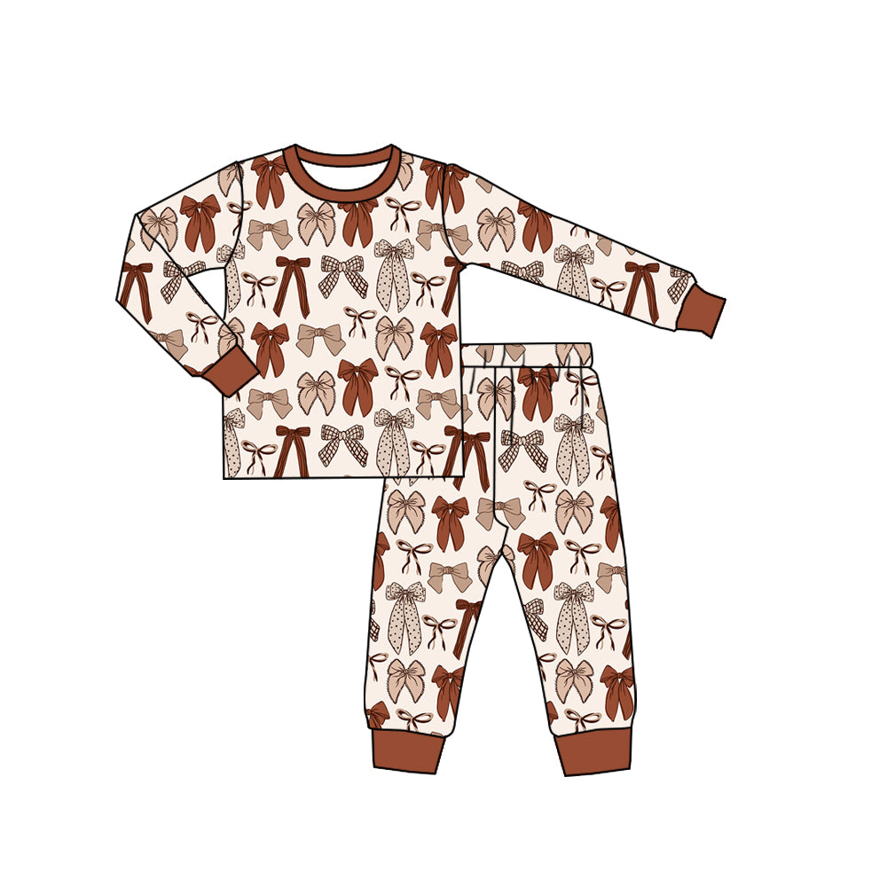 Preorder moq 5 Baby Girls Bows Plaid Top Pant Fall Pajamas Sets