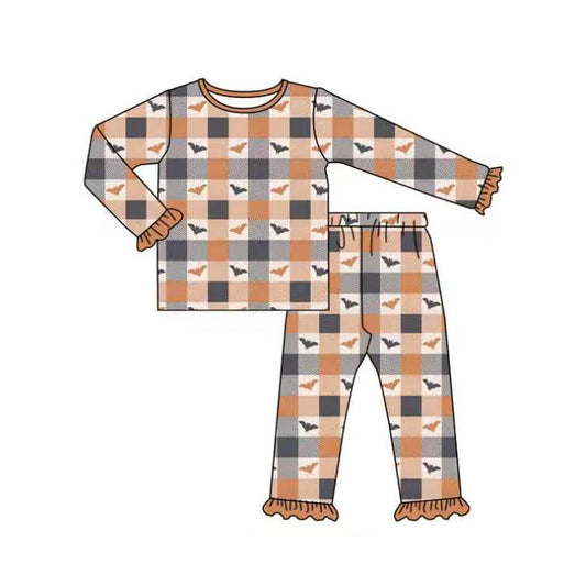 Baby Girls Bats Checked Top Ruffle Pant Halloweens Pajamas Sets Preorder