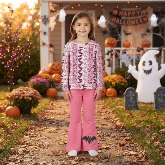 Baby Girls Bat Ghosts Stripe Top Flare Pant Halloweens Clothes Sets