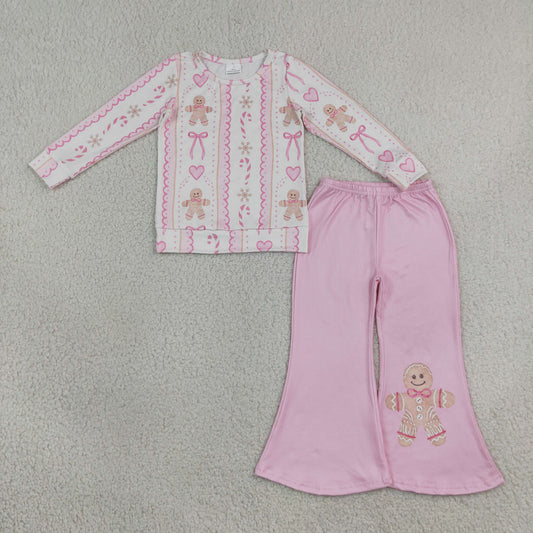 Baby Girls Bows Gingerbread Stripe Top Flare Pant Christmas Clothes Sets