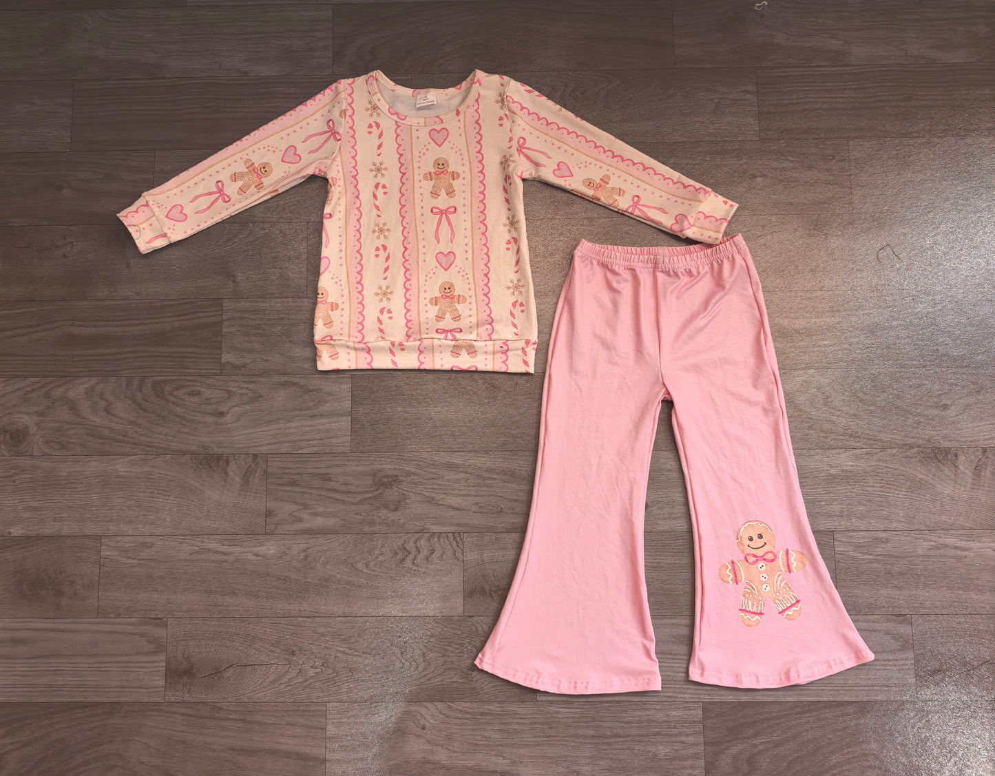 Baby Girls Bows Gingerbread Stripe Top Flare Pant Christmas Clothes Sets
