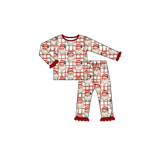 Baby Girls Red Checked Santa Top Ruffle Pants Christmas Pajamas Sets Preorder