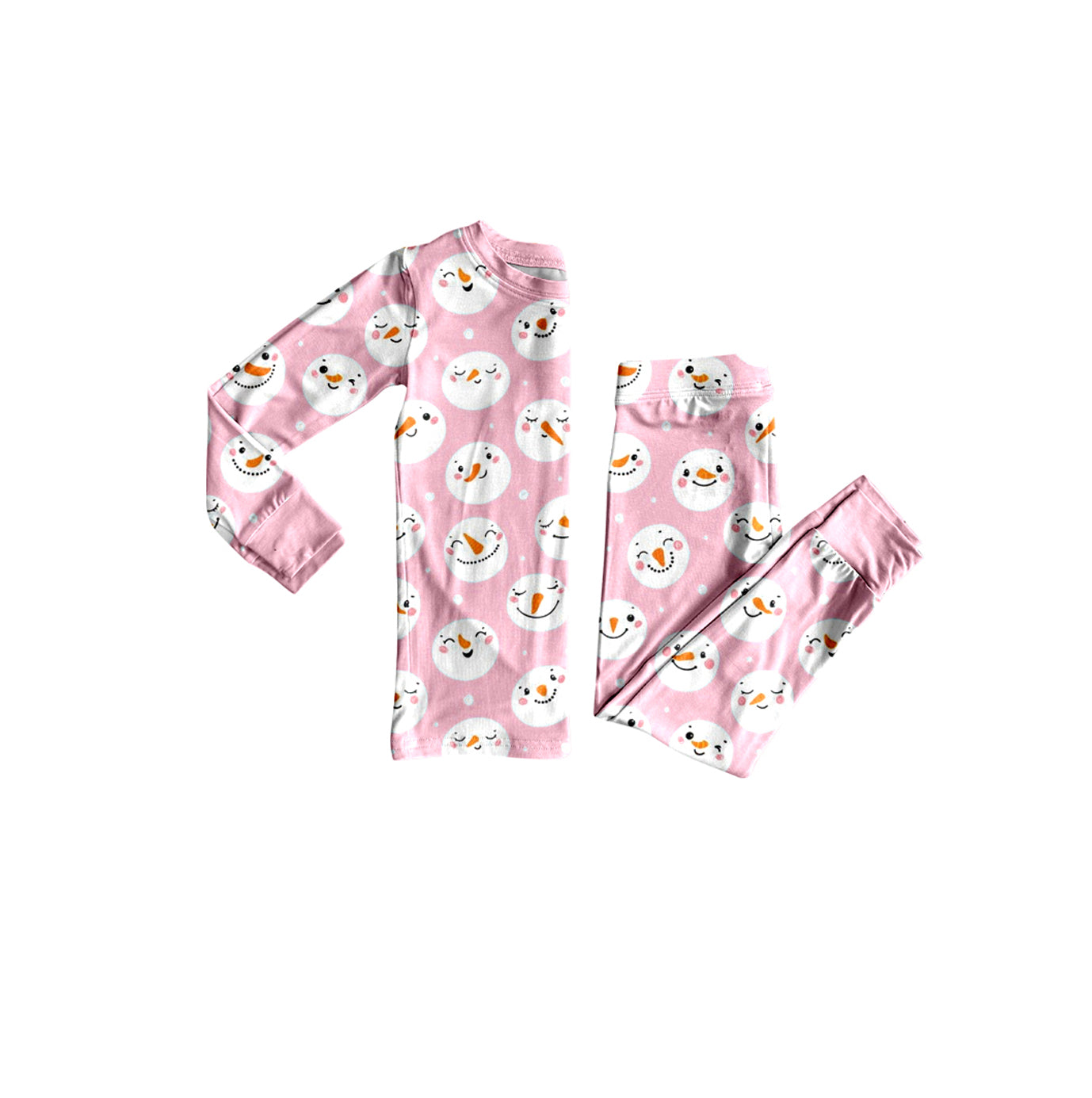Preorder moq 5 Baby Girls Pink Snowmen Top Pants Christmas Pajamas Sets