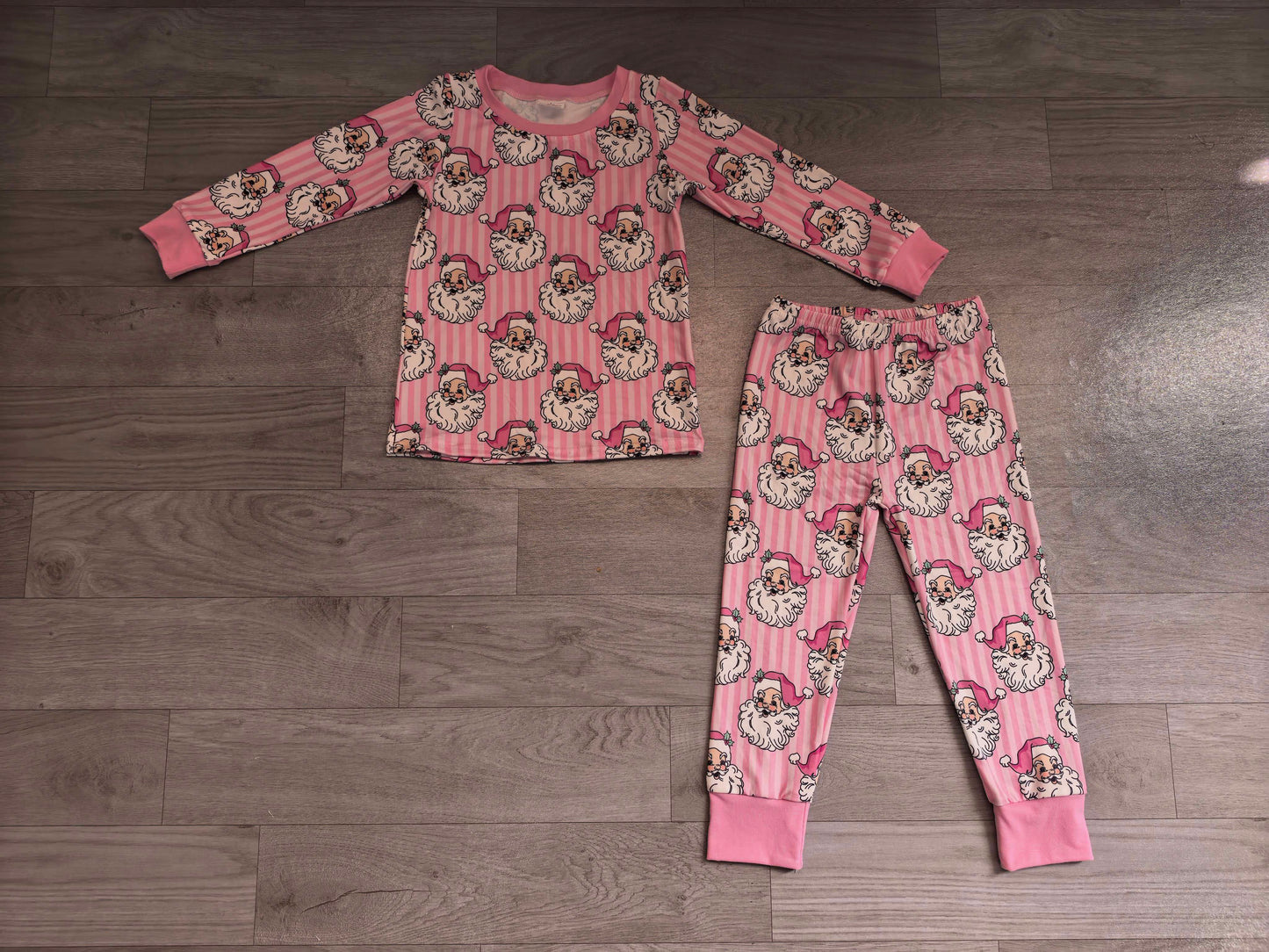 Baby Girls Pink Stripe Santa Top Pant Christmas Pajamas Set Preorder