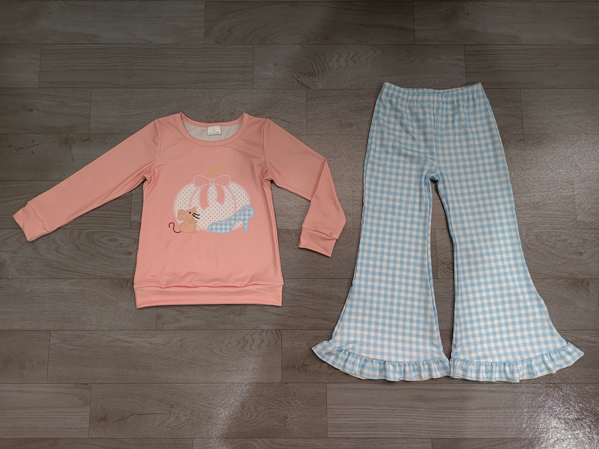 Baby Girls Bow Pumpkins Mouse Top Checked Ruffle Pant Fall Clothes Sets Preorder