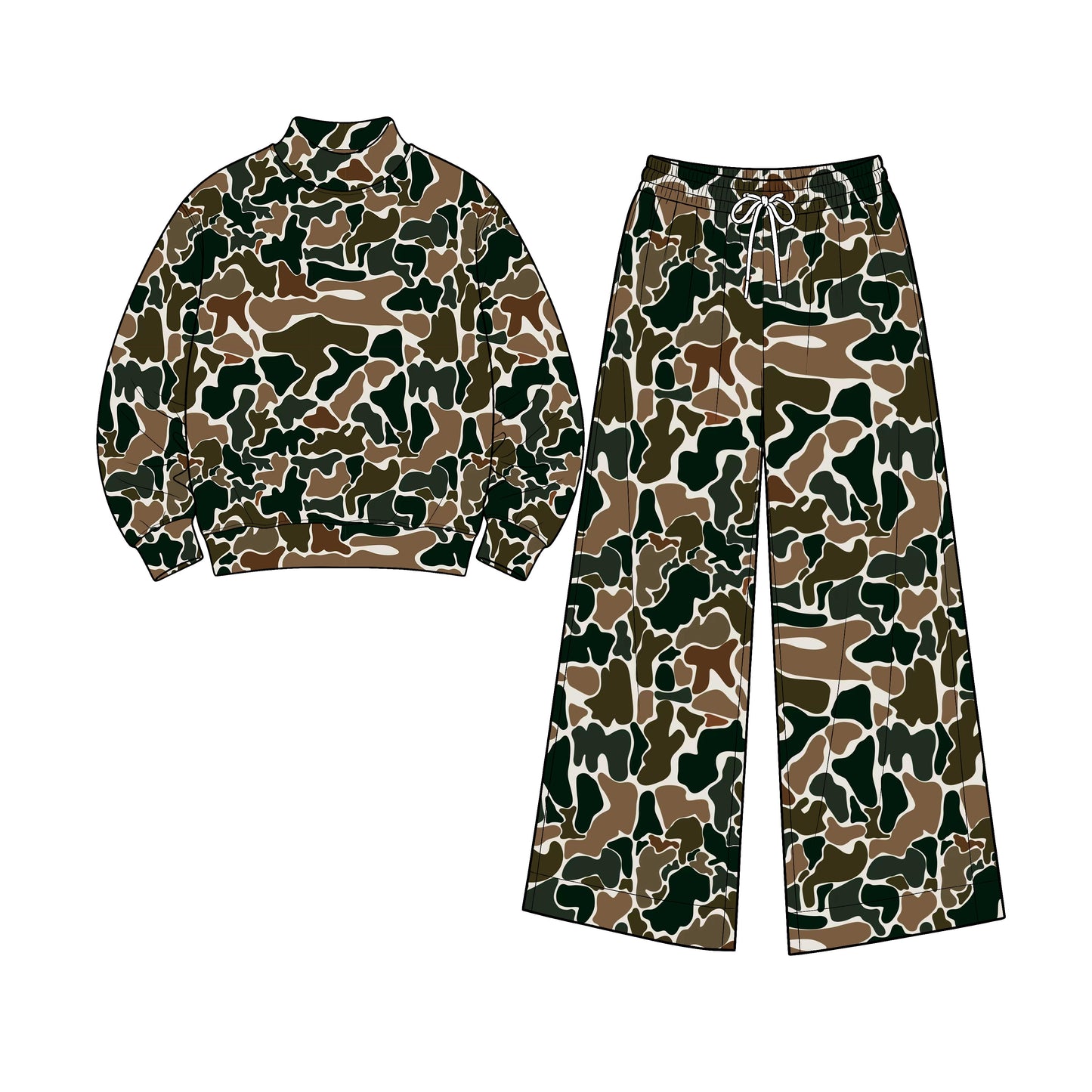 Preorder moq 5 Adult Women Dark Brown Camo Long Sleeve Top Pockets Pants Yoga Active Clothes Set