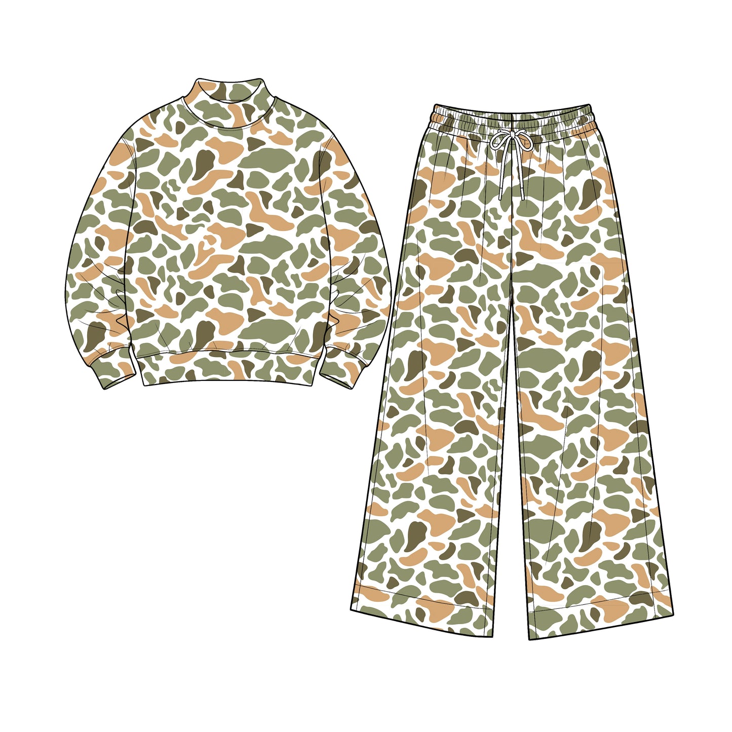Preorder moq 5 Adult Women Green Yellow Camo Long Sleeve Top Pockets Pants Yoga Active Clothes Set
