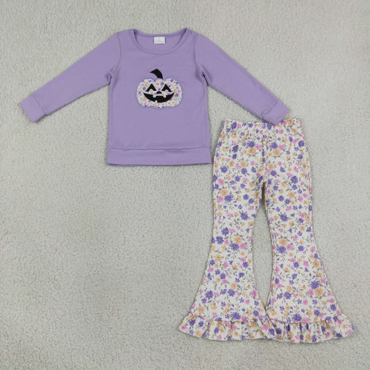 Sibling Baby Girls Embroidery Flowers Ghost Pumpkin Halloween Clothes Set Rompers