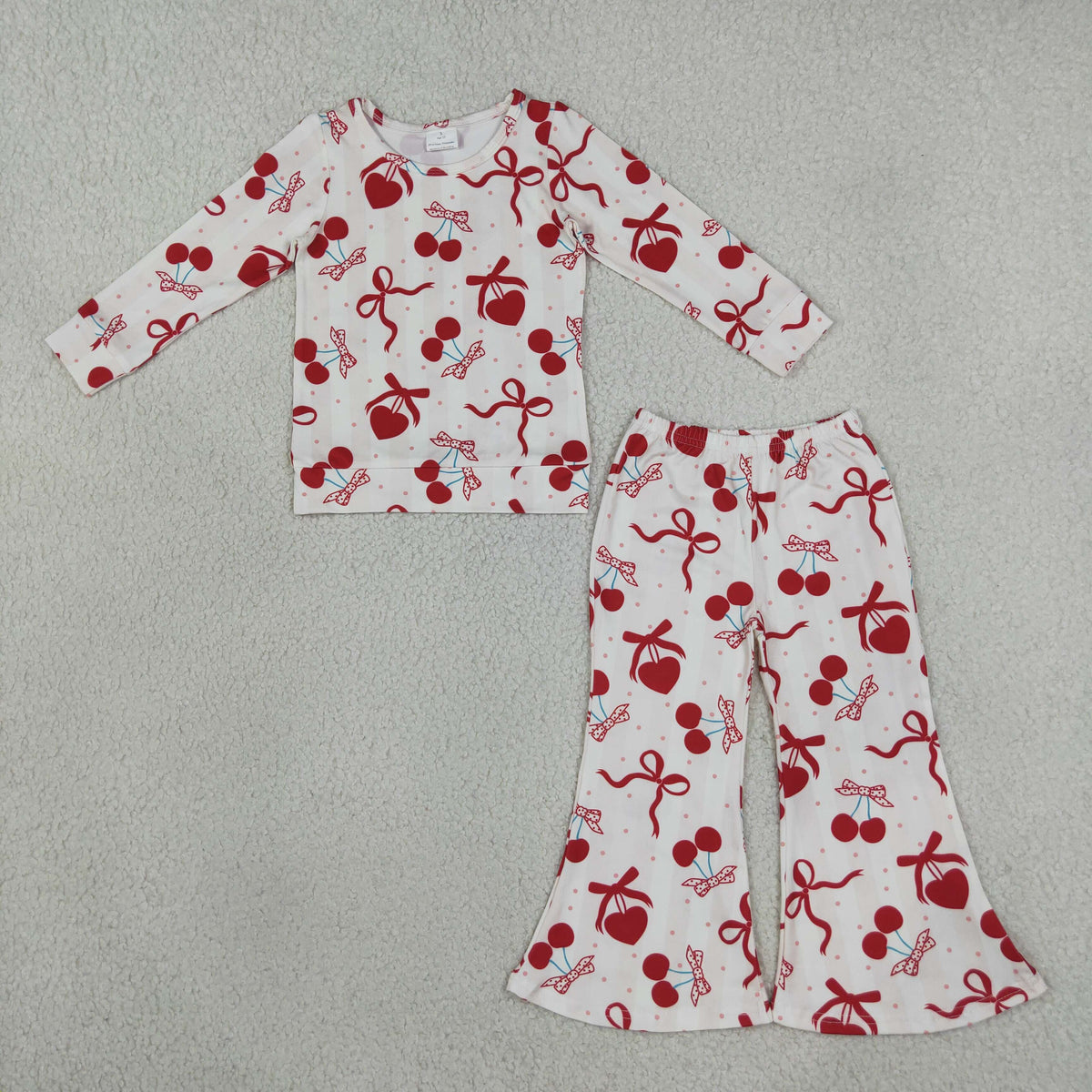 Sibling Baby Girls Daisy Flowers Cherry Hearts Shirts Top Flare Pant Clothes Sets