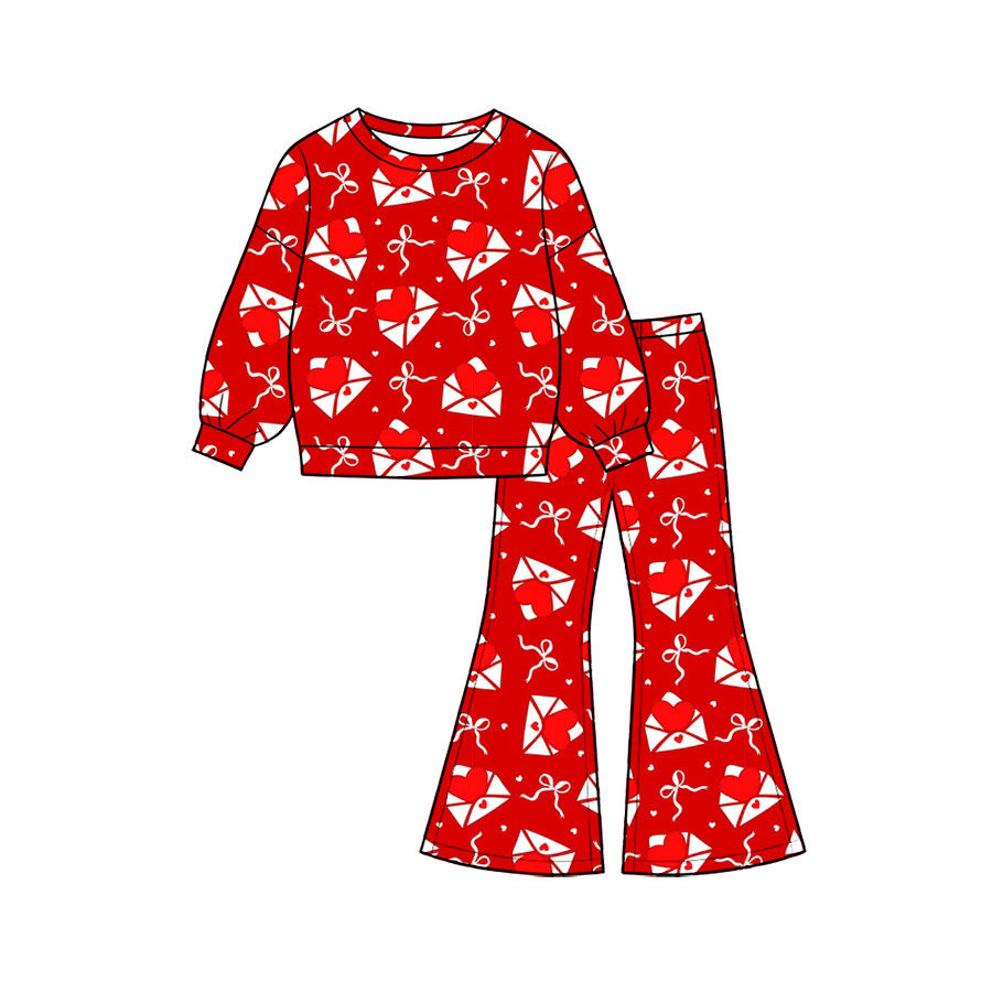 Preorder moq 5 Baby Girls Heart Letters Top Bell Bottom Pant Valentines Clothes Sets