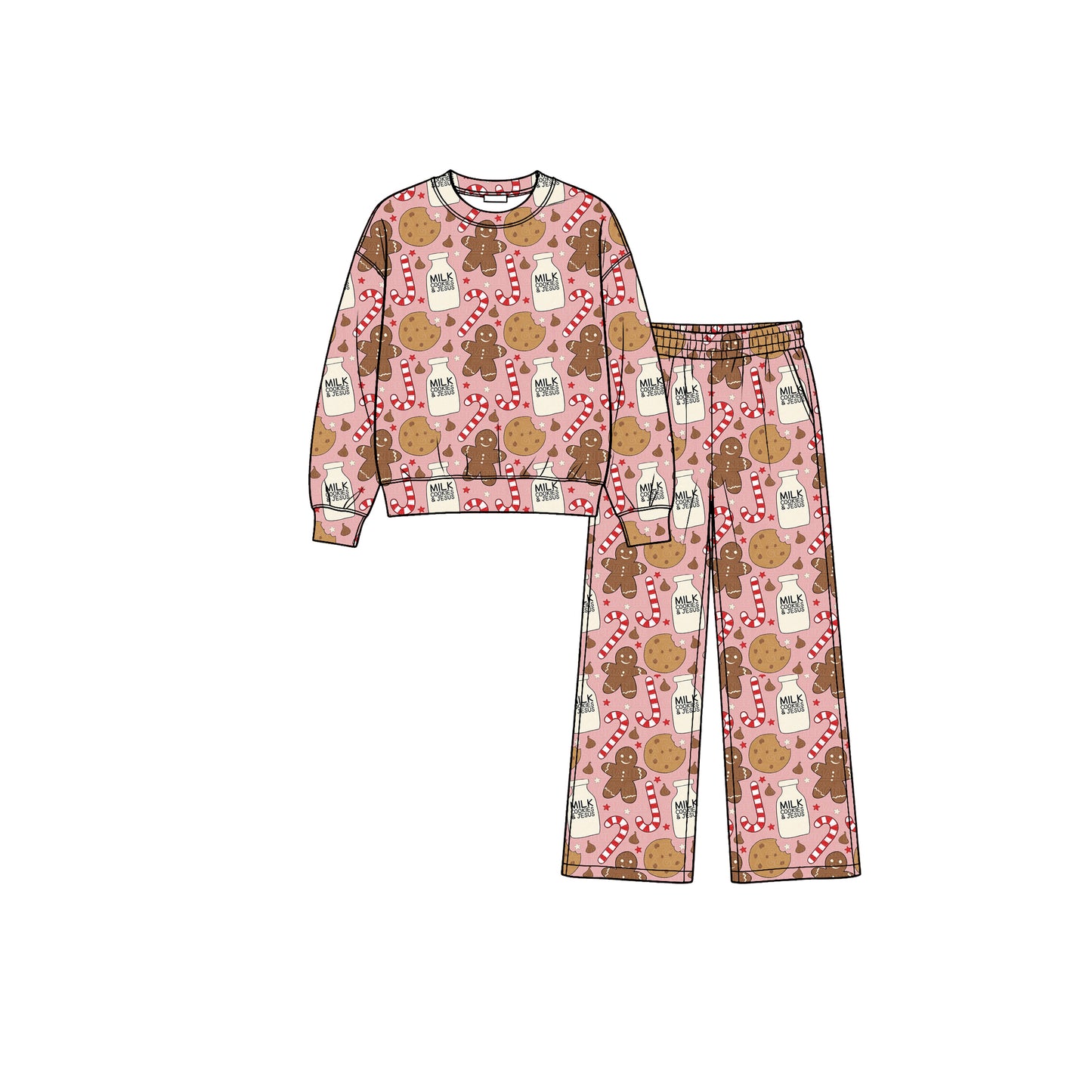 Preorder moq 5 Baby Girls Gingerbread Candy Cane Top Pockets Flare Pant Christmas Set