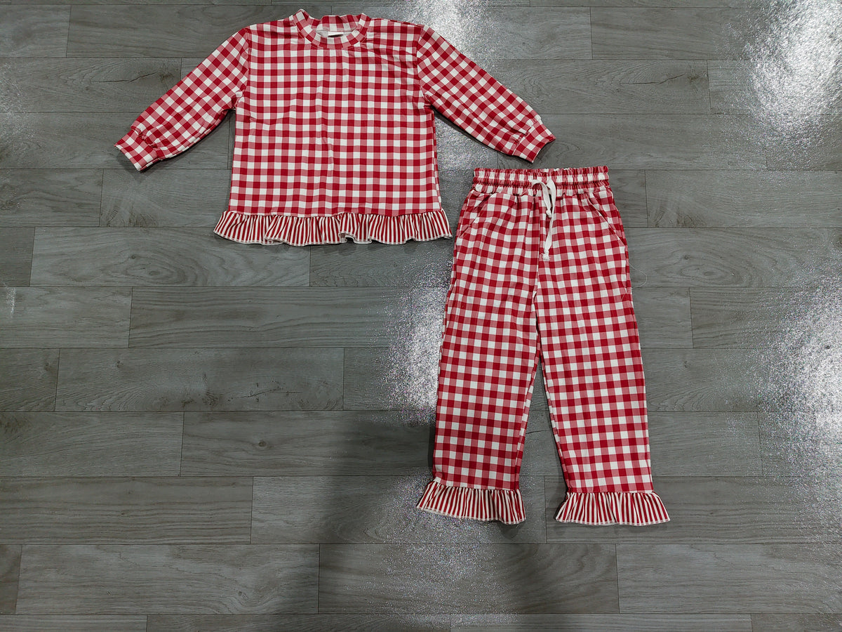 Baby Girls Pink Checked Top Ruffle Pant Clothes Set Preorder