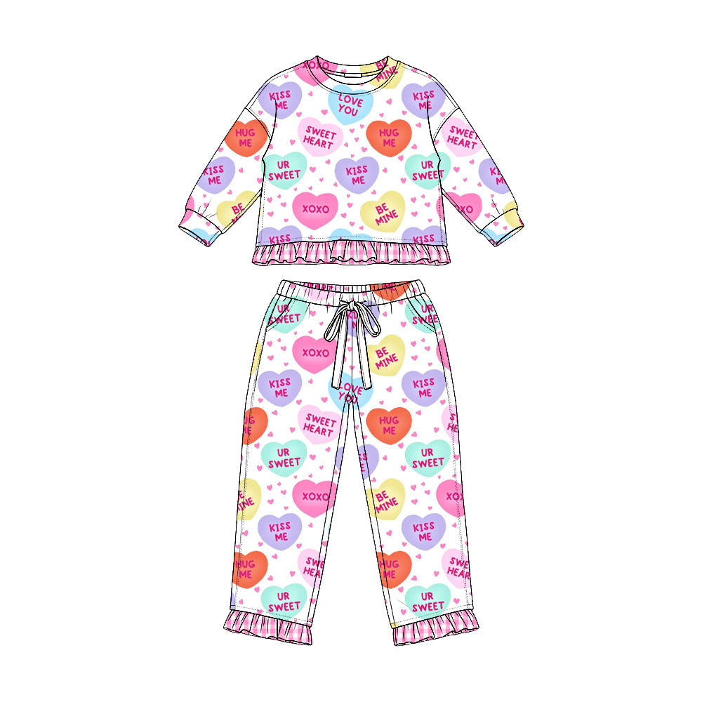 Baby Girls Sweet Hearts Top Pockets Ruffle Pant Valentines Clothes Set Preorder