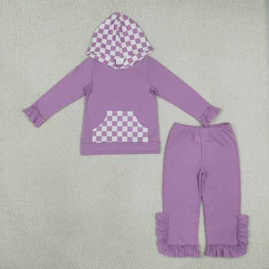 Sibling Baby Girls Long Sleeve Checked Pocket Hoodie Ruffle Pant Cotton Clothes Sets