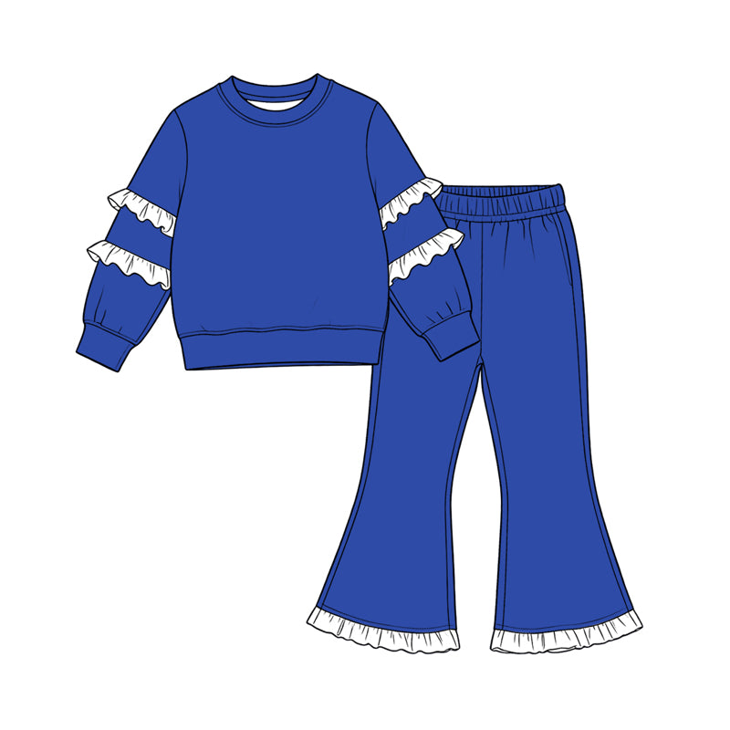 Preorder moq 5 Baby Girls Blue White Long Sleeve Top Flare Pants Clothes Set