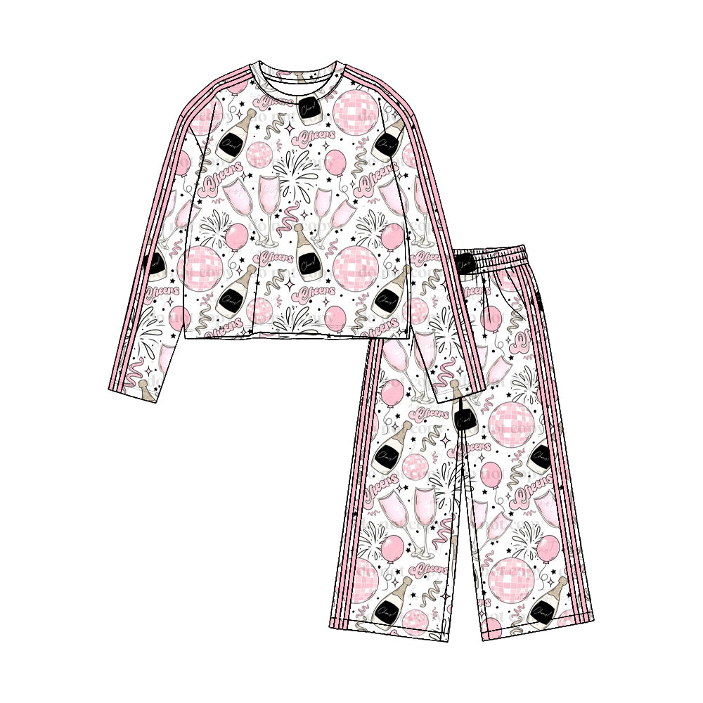Preorder moq 5 Baby Girls Cheers Top Pockets Pant Happy New Year Yoga Active Set